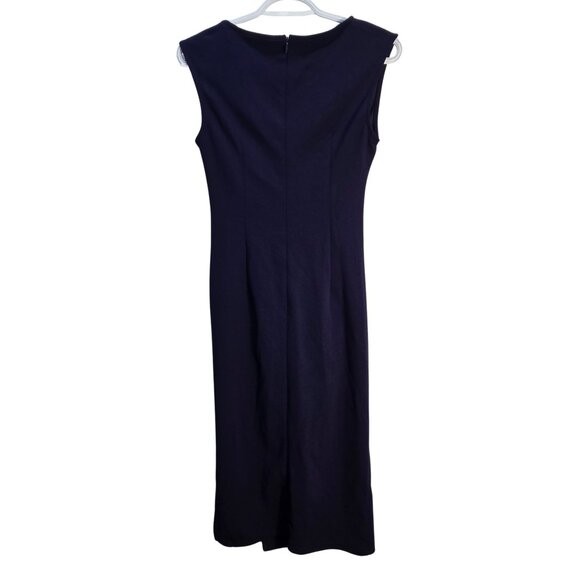 NWOT | Navy Blue Sleeveless Ruched Side Slit Bodycon Midi Dress | Small - Picture 2 of 7